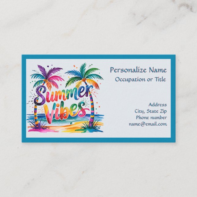 Carte De Visite Summer Vibe Pastel Island Scene Palm Trees Beach (Devant)