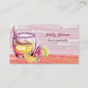 Carte De Visite Summery Watercolor Cocktail Événements Bartender