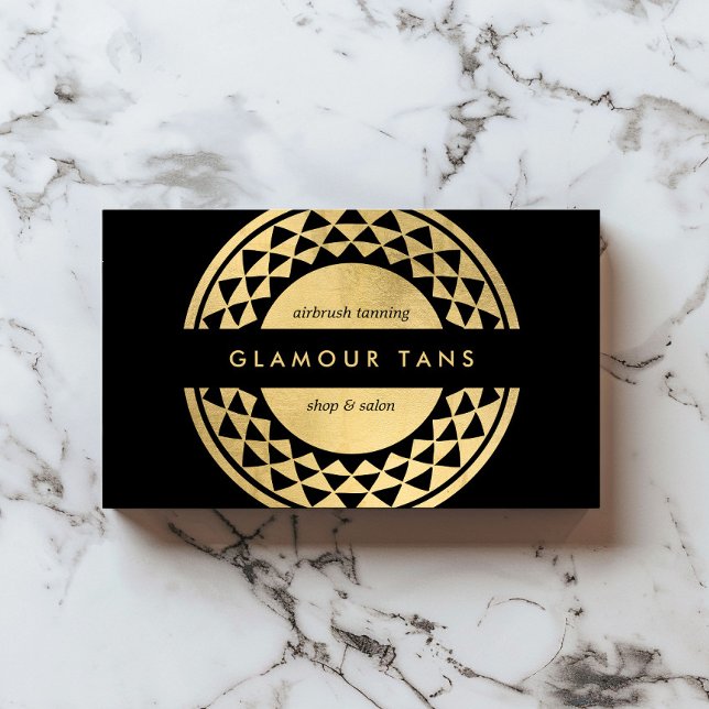 Carte De Visite Sun Emblem Faux Gold Spray Tanning Black (Créateur téléchargé)