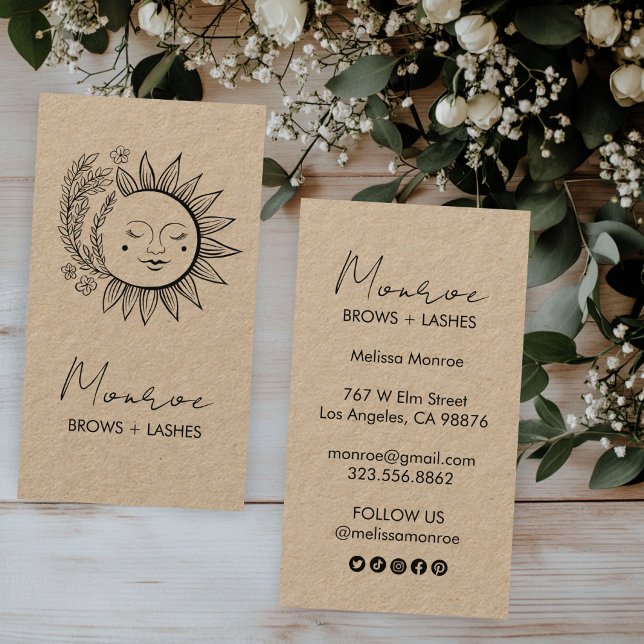 Carte De Visite Sun Flower Boho Line Art Elegant KRAFT Social Icon (Sun Flower Boho Line Art Elegant KRAFT Social Icon Business Card
)