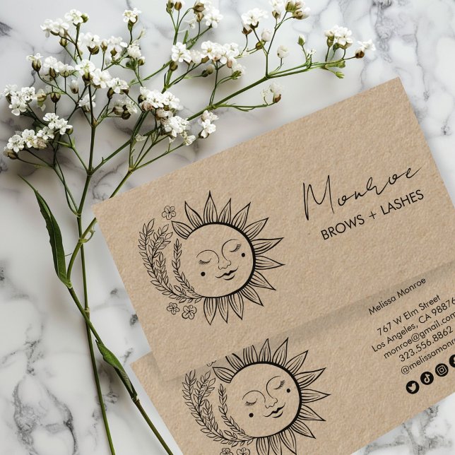 Carte De Visite Sun FlowersBoho Line Art Elegant KRAFT Social Icon (Sun FlowersBoho Line Art Elegant KRAFT Social Icon Business Card
)