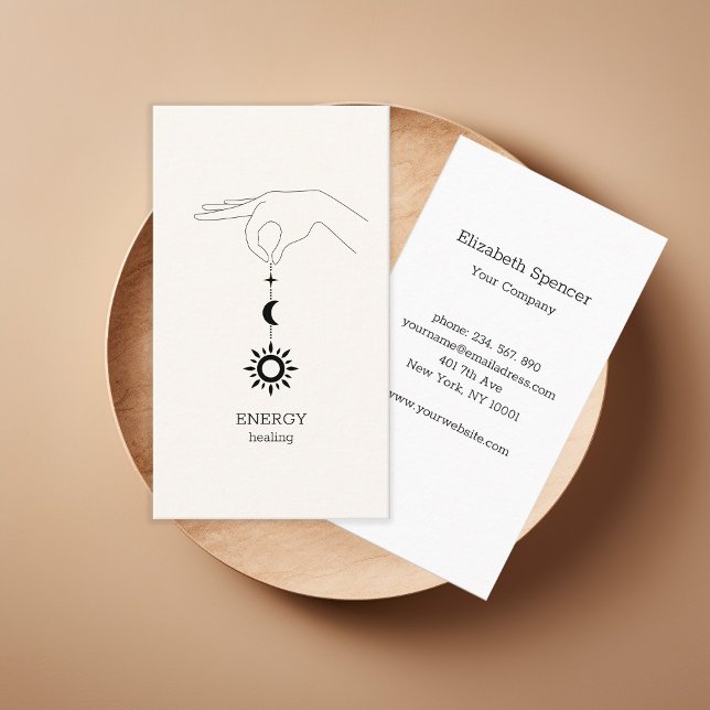 Carte de visite Sun Moon (Beige Sun Moon Illustration Business Card. Modern Whimsical. Perfect for Energy Healer & more.)