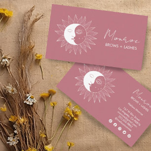 Carte De Visite Sun & Moon Boho Line Art Elegant Mauve Social Icon