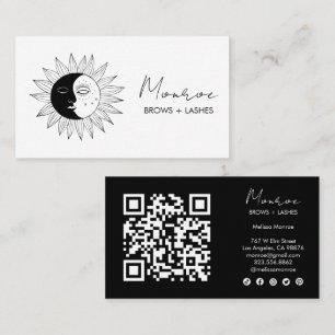 Carte De Visite Sun & Moon Boho Line Art Elegant QR Icônes sociale