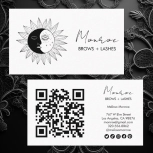 Carte De Visite Sun & Moon Boho Line Art Elegant QR Icônes sociale