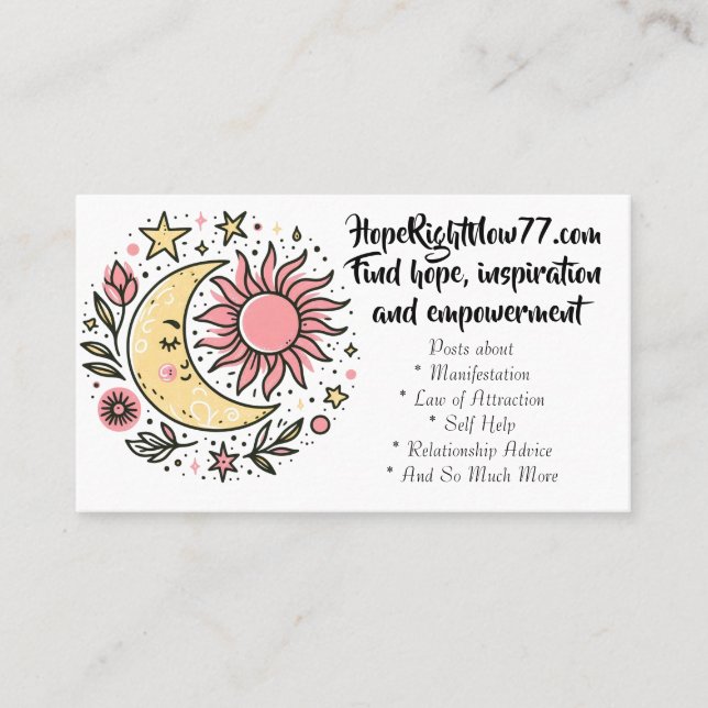Carte De Visite Sun Moon Floral Rose Yellow Website (Devant)