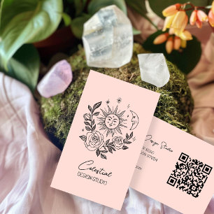 Carte De Visite Sun Moon & Rose Magique Boho Botanique CUSTOM QR