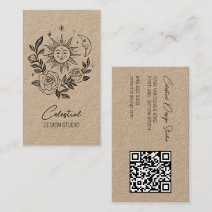 Carte De Visite Sun Moon & Rose Magique Boho KRAFT CUSTOM QR