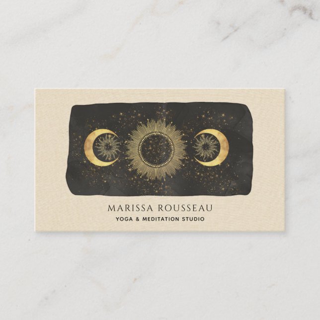 Carte De Visite Sun Moon Stars Gold Black Cream Yoga Studio (Devant)