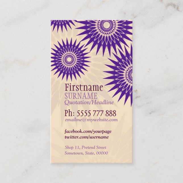 Carte de visite Sun Purple Rosea avec logo (Devant)