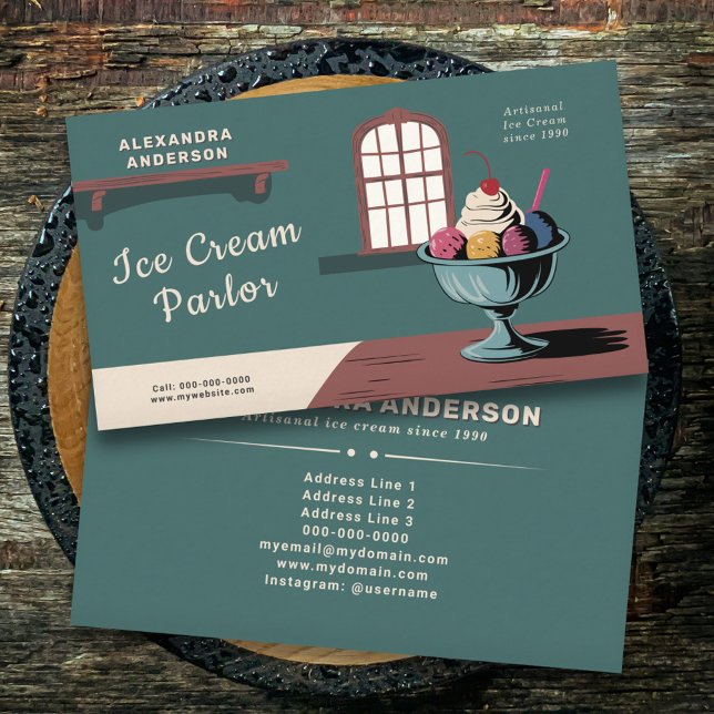 Carte De Visite Sundae - Parleur de crème glacée (Sundae - Ice Cream Parlor Business Card)
