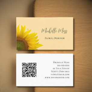 Carte De Visite Sunflower botanique Code QR Pays Boho