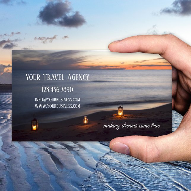 Carte de visite Sunset Beach Travel (Peaceful and romantic business card featuring lights on the beach at sunset - travel - peace )