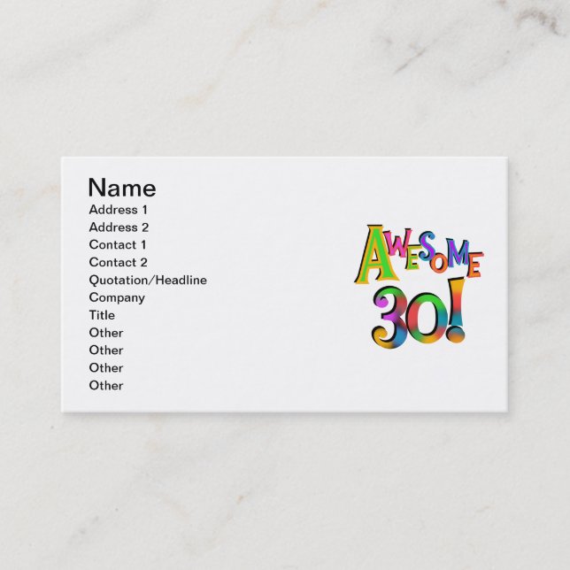 Carte De Visite Super 30 T-shirts et cadeaux d'anniversaire (Devant)