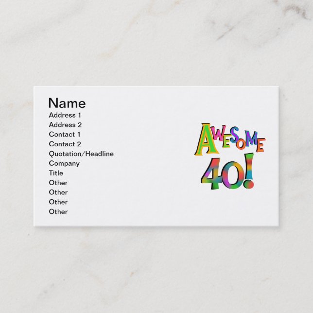 Carte De Visite Super 40 T-shirts et cadeaux d'anniversaire (Devant)