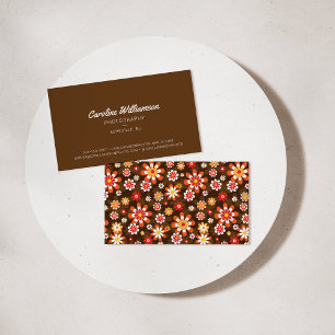 Carte De Visite Super Retro Brown Orange Fleurs botaniques tendanc