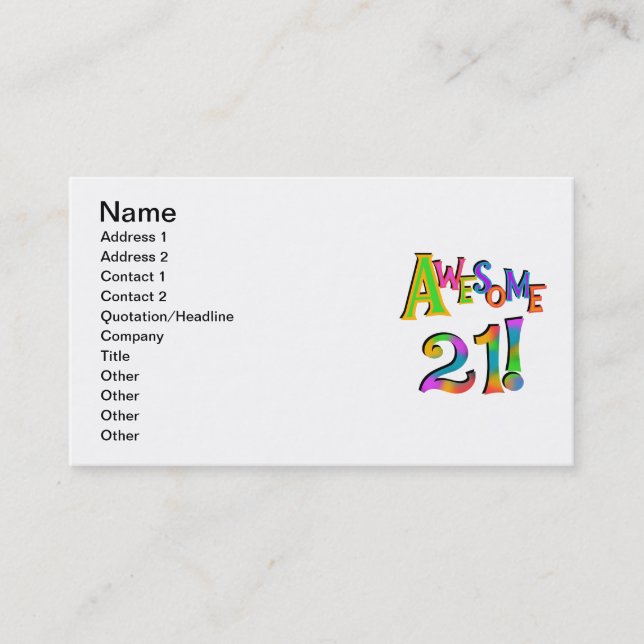 Carte De Visite Superbe 21 T-shirts et cadeaux d'anniversaire (Devant)