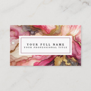 Carte De Visite Superbe aquarelle à l'encre alcoolique rose et or