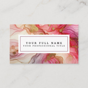 Carte De Visite Superbe aquarelle à l'encre alcoolique rose et or