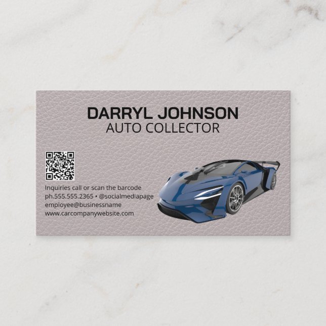 Carte De Visite Supercar bleu | Cuir | Code QR (Devant)