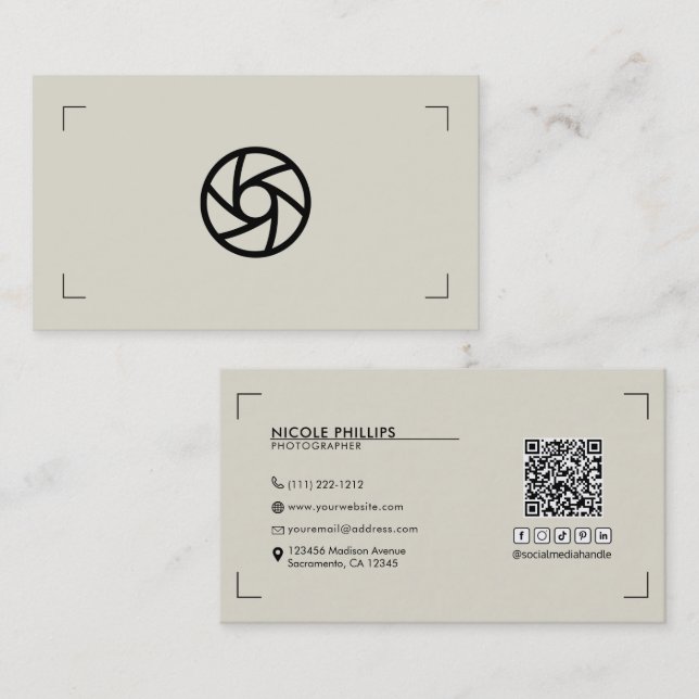 Carte De Visite Supports de photographie de logo personnalisé beig (Devant / Derrière)