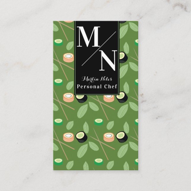 Carte De Visite Sushi Chopsticks Motif vert (Devant)