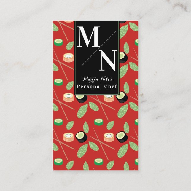 Carte De Visite Sushi Chopsticks Motif vert (Devant)