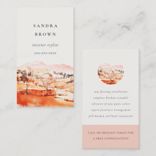 Carte De Visite Sutle Blush Orange Aquarelle Bois Montagne