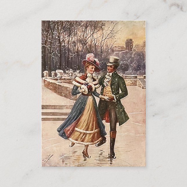 Carte De Visite Sweet Couple Skater en saison de Noël (Devant)