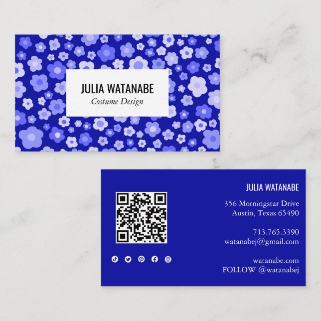 Carte De Visite Sweet Daisies Floral QR Code Social Media Chic (Devant / Derrière)