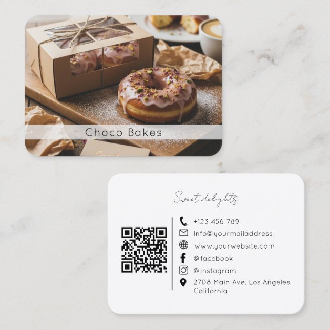 Carte De Visite Sweet Donut Treats Artisan Bakery QR Code Card (Devant / Derrière)