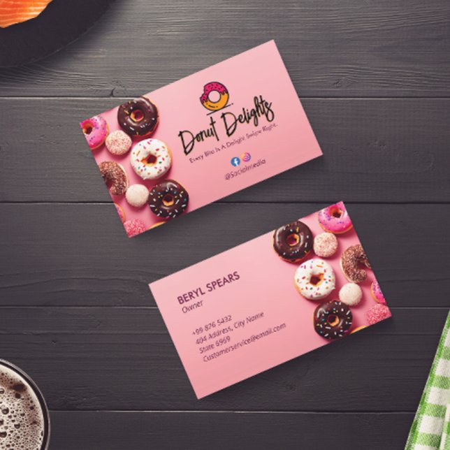 Carte De Visite Sweet Donuts Business | Pink Cute Donuts (Créateur téléchargé)