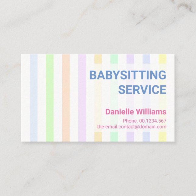 Carte De Visite Sweet Professional Pastel Stripes Baby-sitting (Devant)