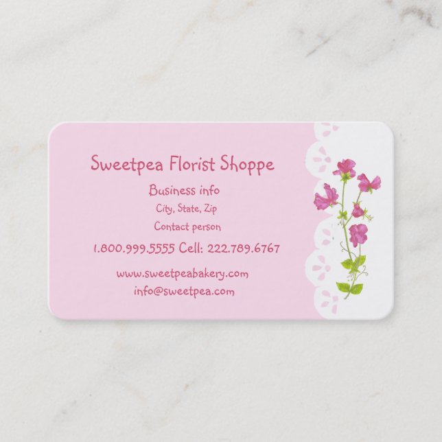 Carte De Visite Sweetpea Florist Shoppe Flower Personnaliser (Devant)