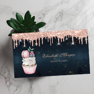 Carte De Visite Sweets Cupcake Macaron Rose Gold Drives Bleu foncé