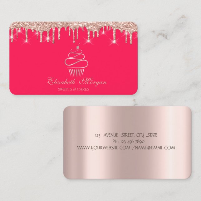 Carte De Visite Sweets Cupcake Rose Gold Drives Rouge (Devant / Derrière)