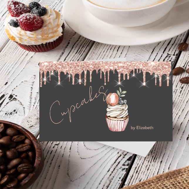 Carte De Visite Sweets Cupcakes Macaron Rose Gold Drives Grey (Créateur téléchargé)