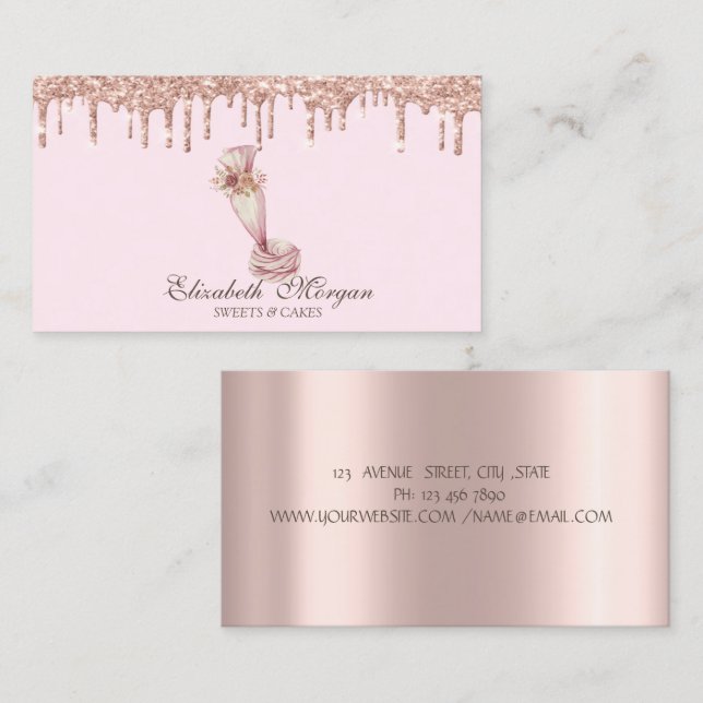 Carte De Visite  Sweets Rose Gold Drips Boulangerie  (Devant / Derrière)