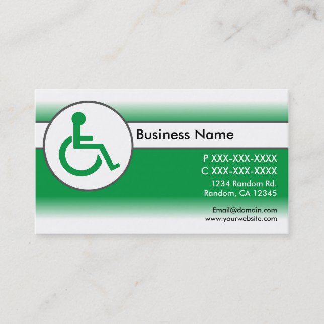 Carte de visite symbole blanc vert handicapé (Devant)