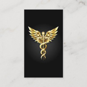 Carte De Visite Symbole caducee polygonale en or
