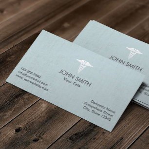 Carte De Visite Symbole Caduceus Médicale Faux Lin Bleu clair