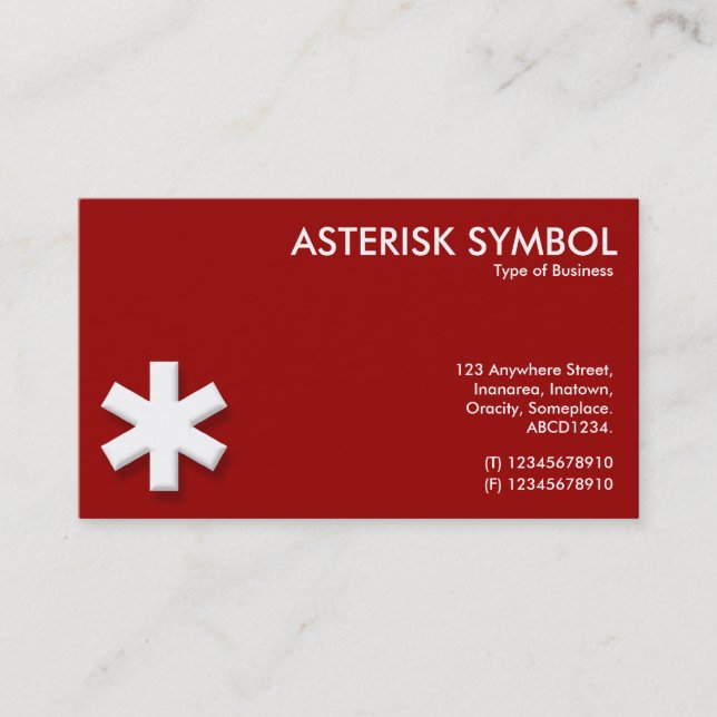 Carte De Visite Symbole d'Asterisk - Maroon (990000) (Devant)