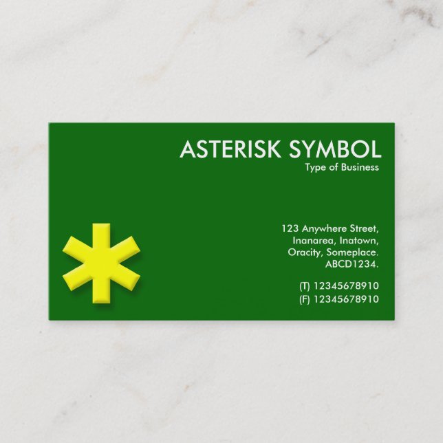 Carte De Visite Symbole d'astérisque jaune - Vert herbe (006600) (Devant)