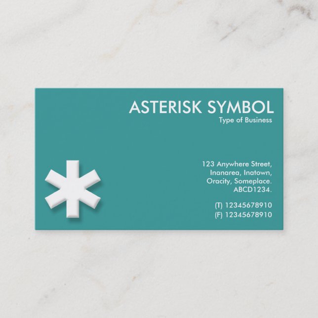 Carte De Visite Symbole d'Astérisque - Turquoise foncé (339999) (Devant)