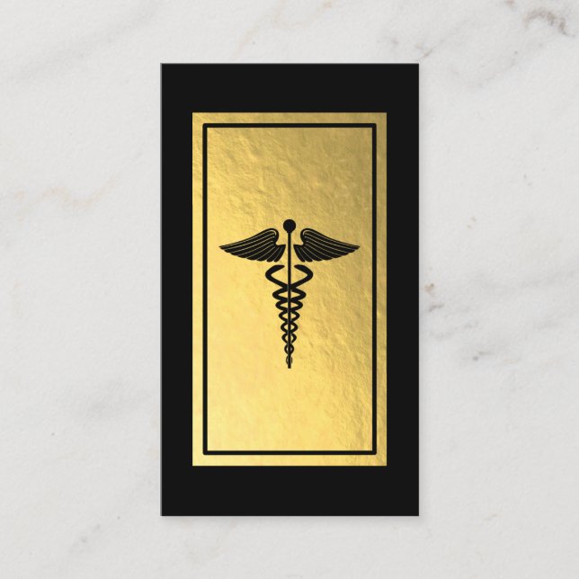 Carte De Visite Symbole de Caduceus Médicale Faux Gold Foil (Devant)
