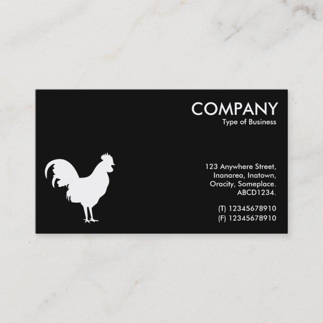 Carte De Visite Symbole de Cockerel - Blanc sur Noir (Devant)