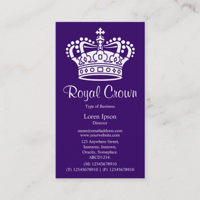Carte De Visite Symbole de couronne 02 - Blanc sur violet foncé (Devant)