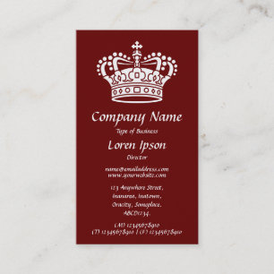 Carte De Visite Symbole de couronne - blanc sur le rouge rouge