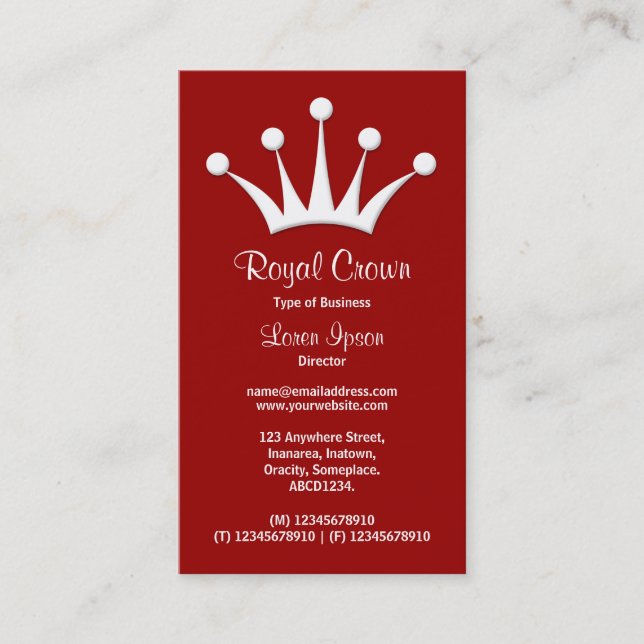 Carte De Visite Symbole de la Couronne - Maroon 990000 (Devant)