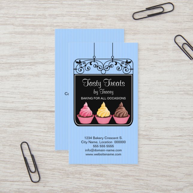 Carte De Visite Symbole de la vitrine de la boulangerie Cupcake (Devant/Arrière en situation)